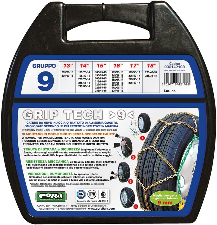 Cora 000142109 Schneeketten für Auto Grip Tech, 9 mm, Gruppe 9, Set von 2