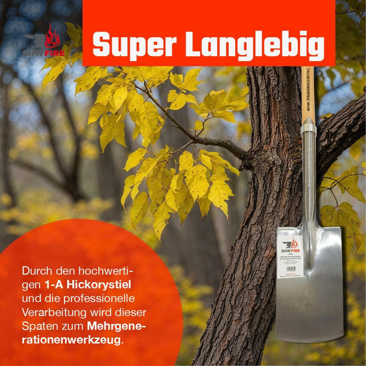 SHW-FIRE Baumschulspaten - Robuster Spaten für Harte und steinige Böden - 85cm mit Hickory T-Griff