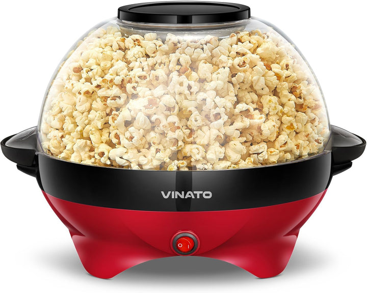 VINATO Popcornmaschine, Popcorn Maschine mit Zucker, Öl, Butter, 5L Popcornmaschine Gross für Zuhaus