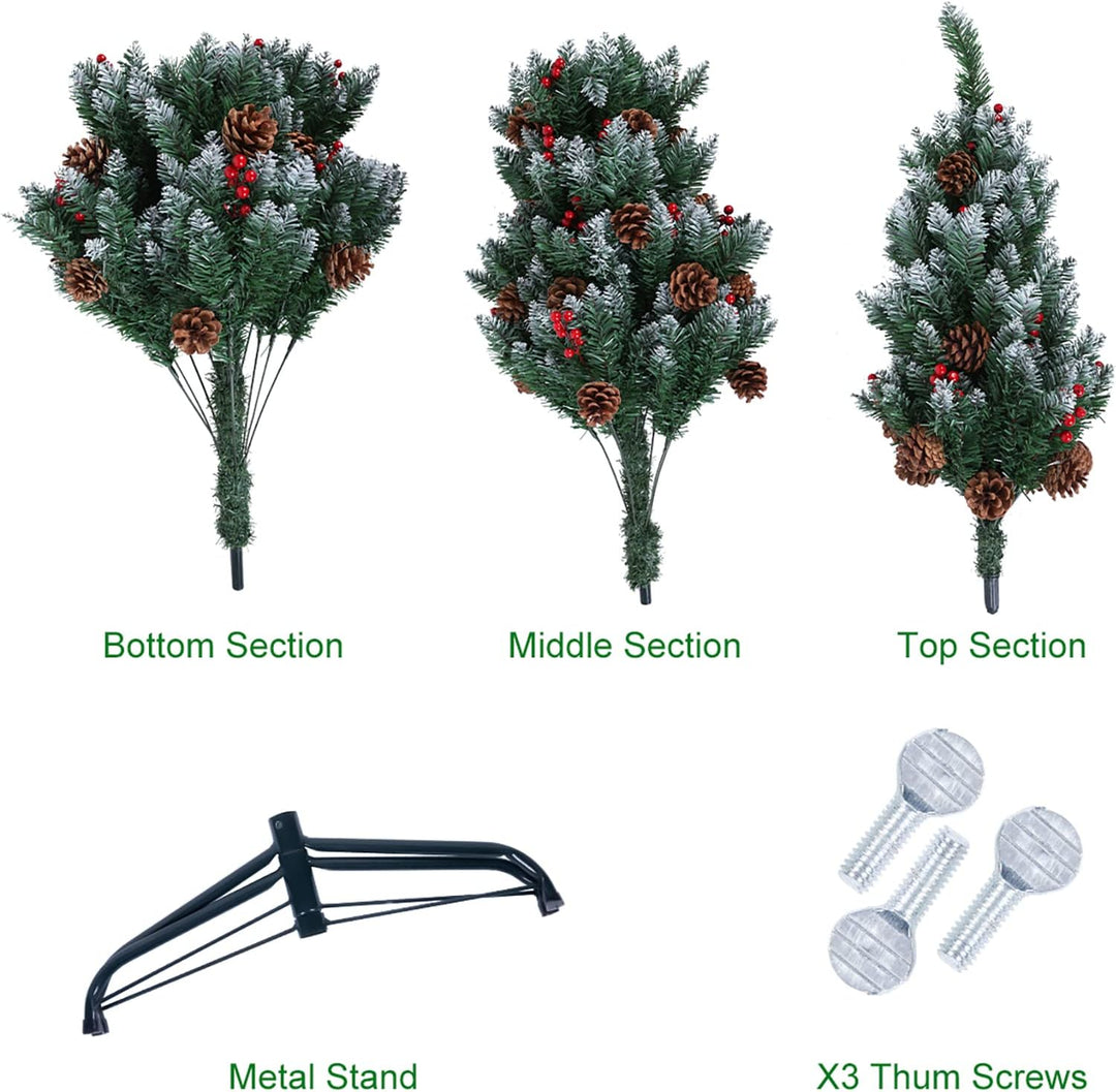himaly Weihnachtsbaum künstlich 180 cm mit Schnee und 15m Lichterkette 300LEDs, Material PVC/PE, 720