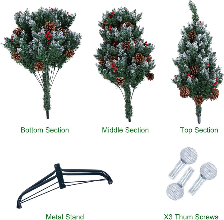 himaly Weihnachtsbaum künstlich 180 cm mit Schnee und 15m Lichterkette 300LEDs, Material PVC/PE, 720