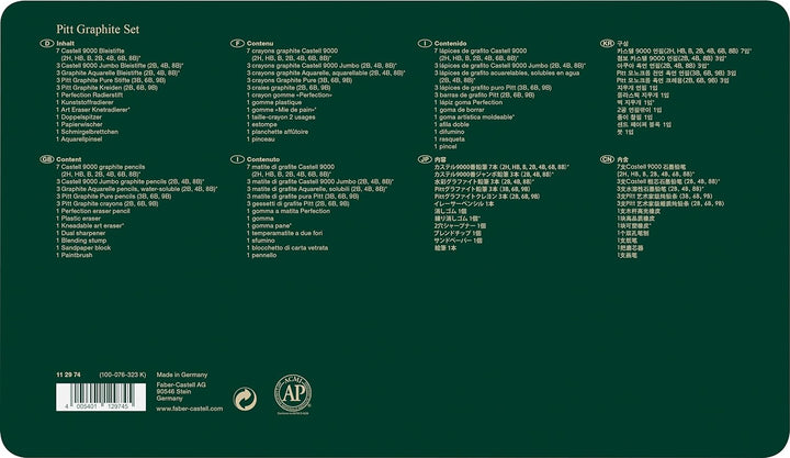 Faber-Castell 112974 - Pitt Graphite Set im Metalletui, gross, 26-teilig groß, groß