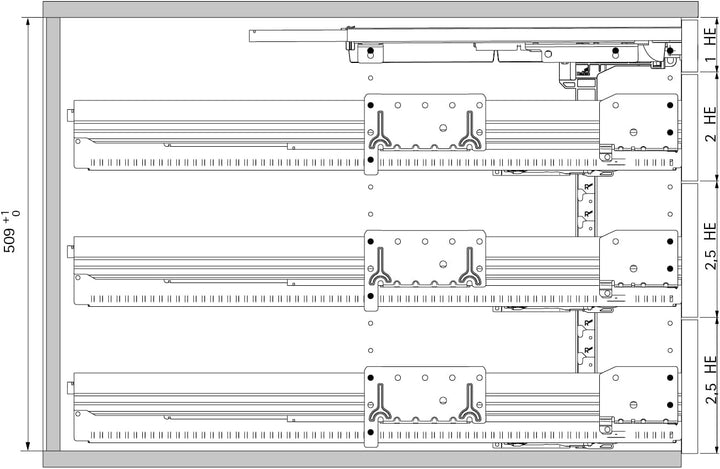Hettich 41064 Systema TOP 2000 Container-Set SIL Sys, Vollauszug, ET 530, alu, Aluminium, Aluminium