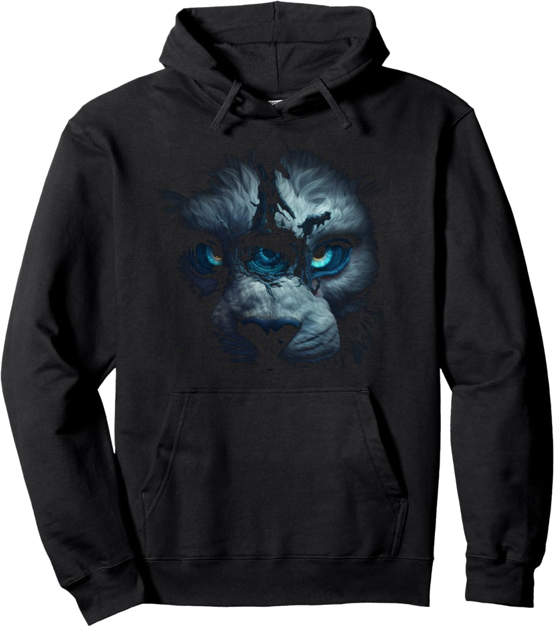 Löwe Fantasy Kunstwerk - Blaue Augen Kunst Tier Pullover Hoodie