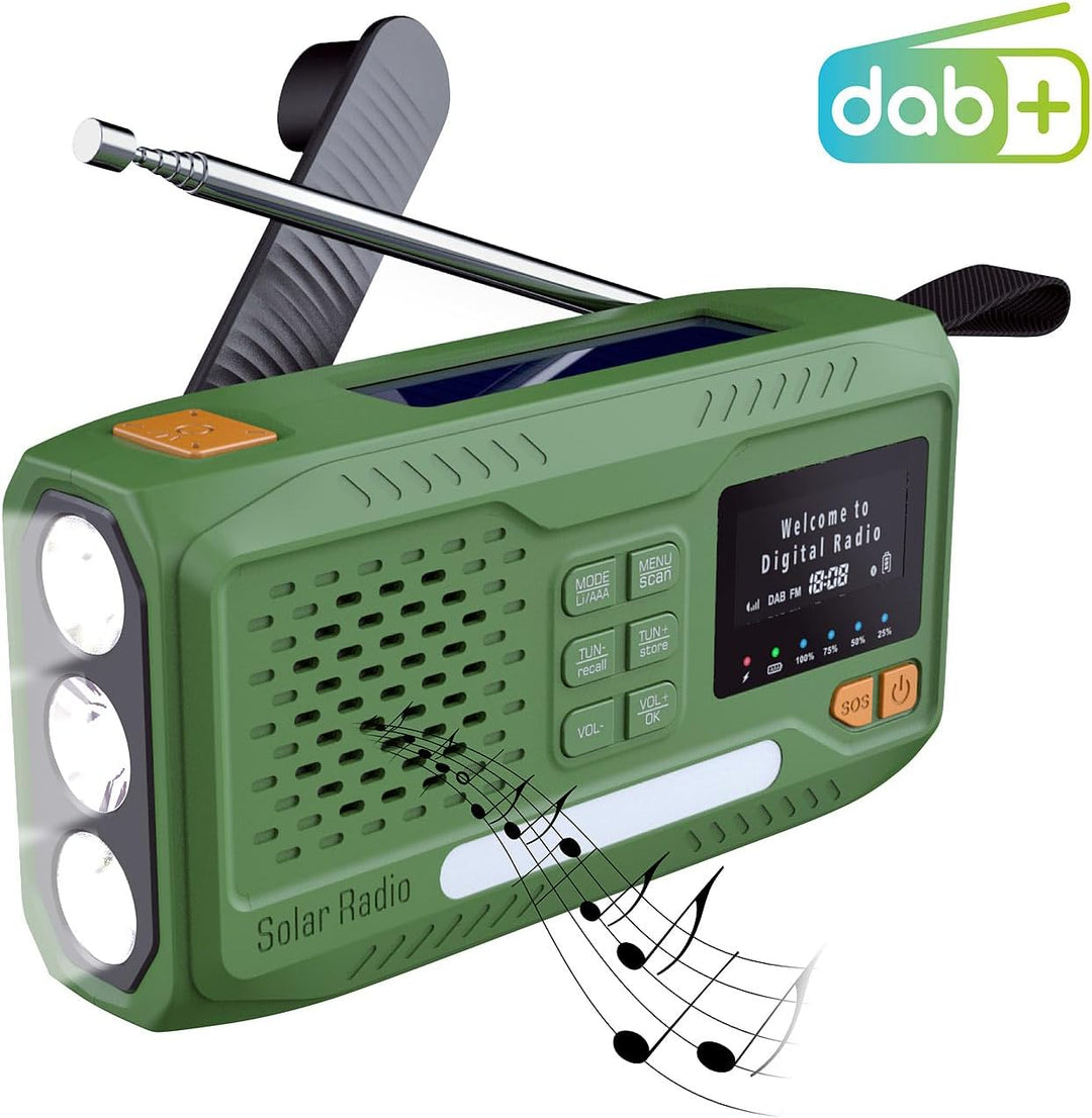 infactory Notfallradio: Mobiles DAB+-Kurbelradio mit EWF, Solarpanel, LED, USB, Bluetooth 5 (Radios,