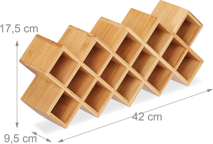 Relaxdays Gewürzregal Bambus, mit 18 Gewürzgläsern, stehend, HBT: 19 x 42 x 10,5 cm, Gewürzständer f