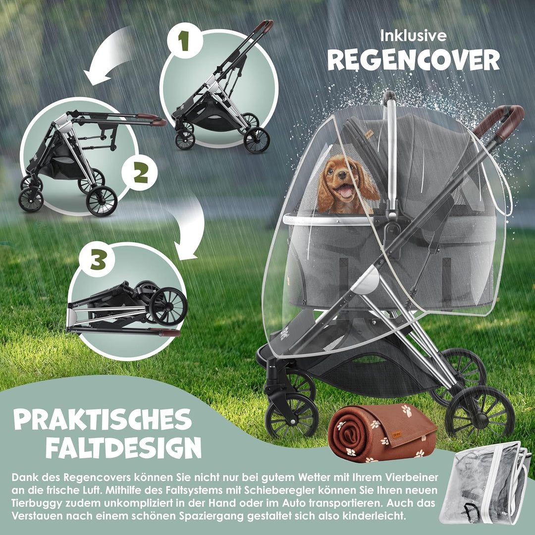 LOVPETยฎ Hundewagen 3in1 Hundebuggy Hundebox Transporttasche 360ยฐ Grosse Rรคder Faltbar klappbar Haust