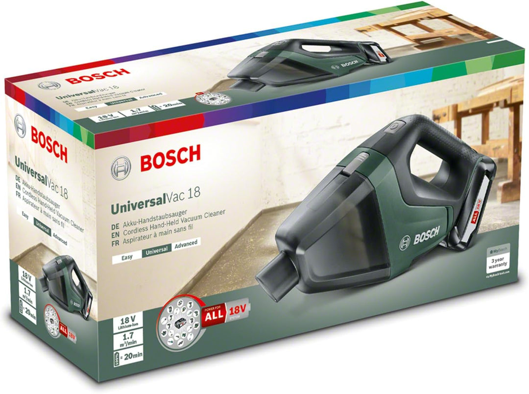 Bosch Home and Garden Akku Staubsauger UniversalVac 18 (2,5 Ah Akku, 18 Volt Sytem, im Karton), Gree