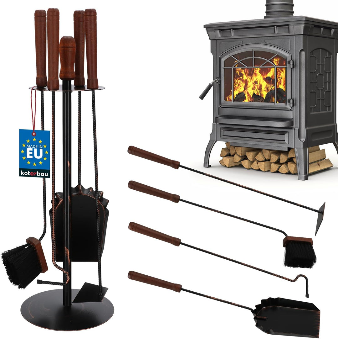 KOTARBAU Kaminbesteck Set Mit Ständer Kamingarnitur Werkzeug Besteck Wand Kaminofen Schwarz Kaminzub