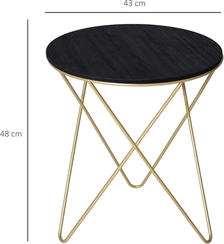 HOMCOM Kaffeetisch, Beistelltisch, Nachttisch, Couchtisch, Metall MDF der Klasse E1, Schwarz+Gold, Ø