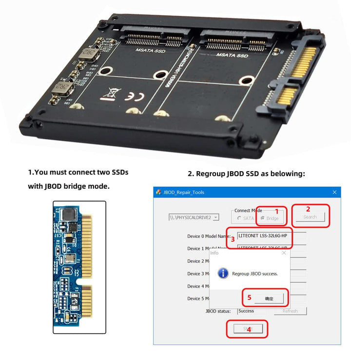 cablecc Dual MSATA Mini-SATA SSD Karte JBOD Raid0 Span Bridge auf 2,5inch SATA Combo HDD Disk Drive