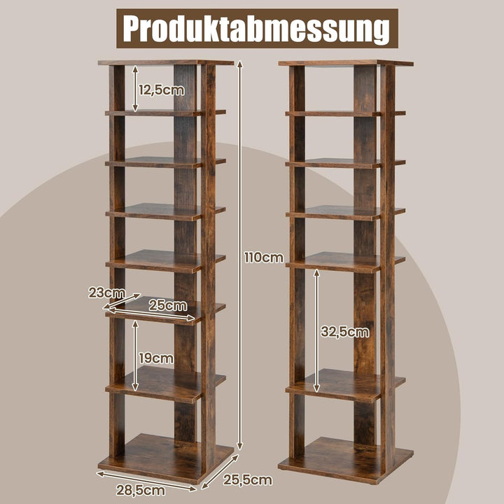 COSTWAY 8 stufiger Schuhständer höheverstellbar, Platzsparendes Schuhregal aus Holz, Schuh-Organizer