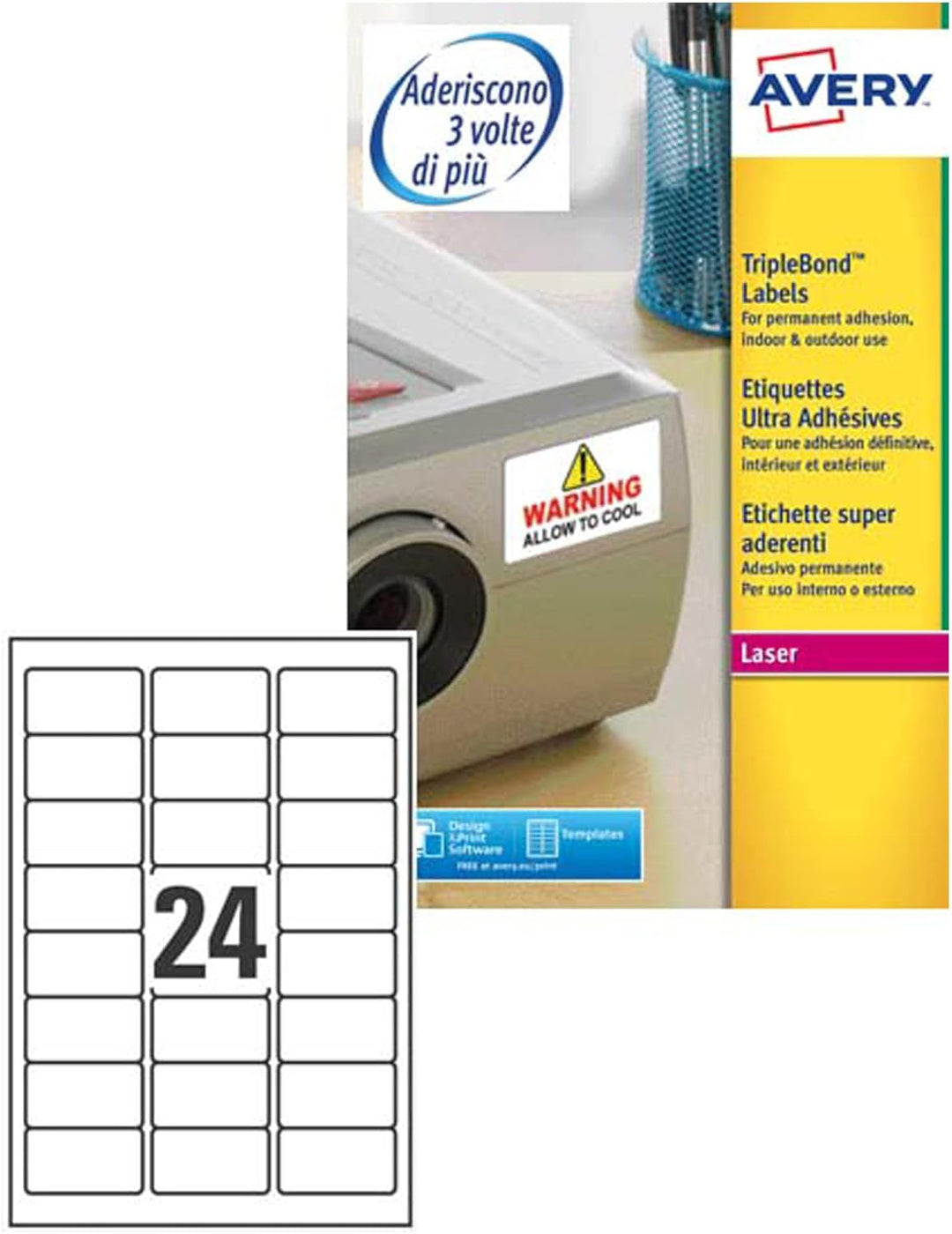 Avery L6141-20 Etiketten für Laserdrucker stark klebend 63,5 x 33,9 mm 480 Stück Weiss