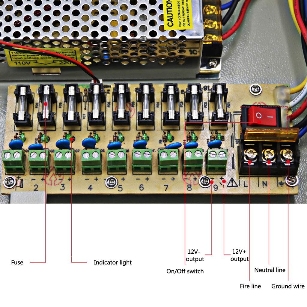 Weishuo 9 Kanal Netzteil Kasten für CCTV Kamera Videoüberwachung Leistungsnetzteil 12V DC10A 120W