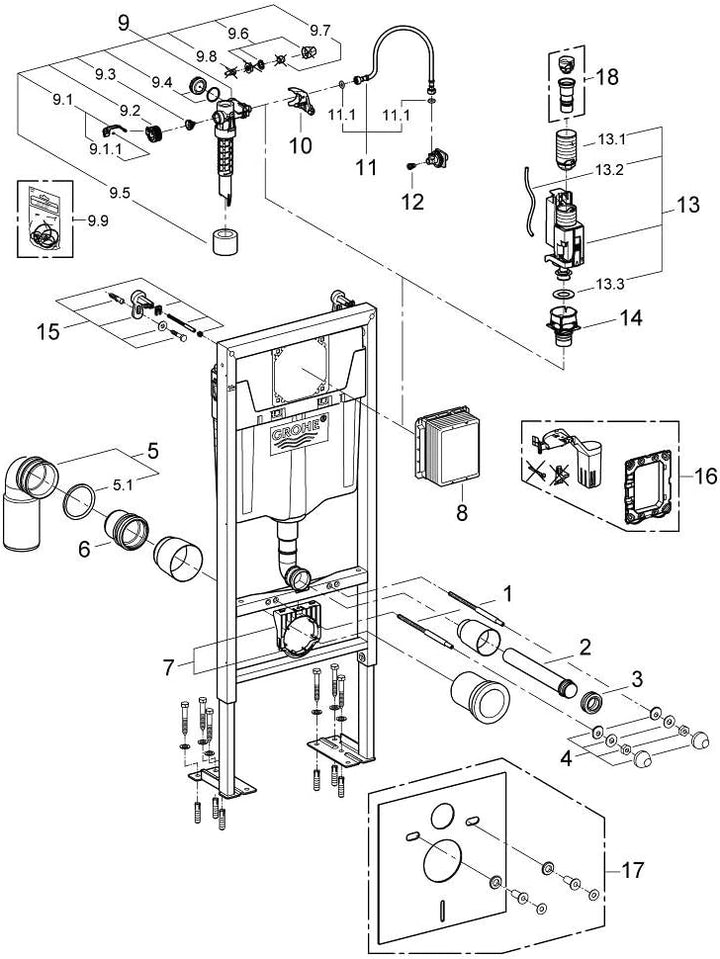 GROHE Rapid SL - Element für WC (0,82 m Bauhöhe, Keramikbefestigung, komplett vormontiert), 38526000
