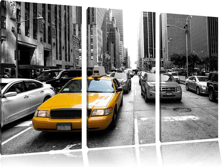 Gelbes Taxi in New York schwarz/weiss 3-Teiler Leinwandbild 120x80 Bild auf Leinwand, XXL riesige Bi