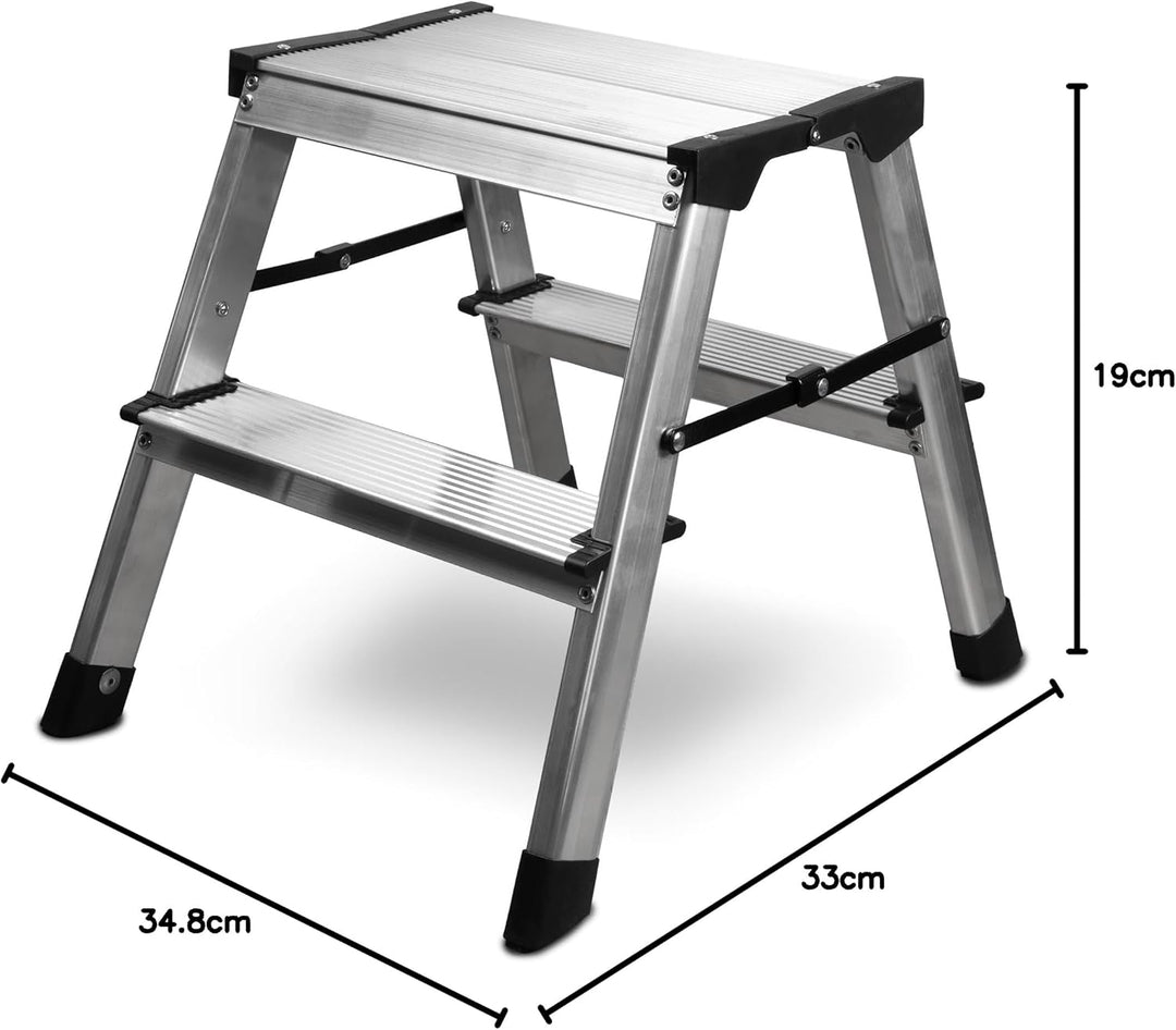 siwitec Alumium-Klapptritt 2 Stufen | Kleine Trittleiter | rutschfeste Standfüsse | 150 kg Traglast