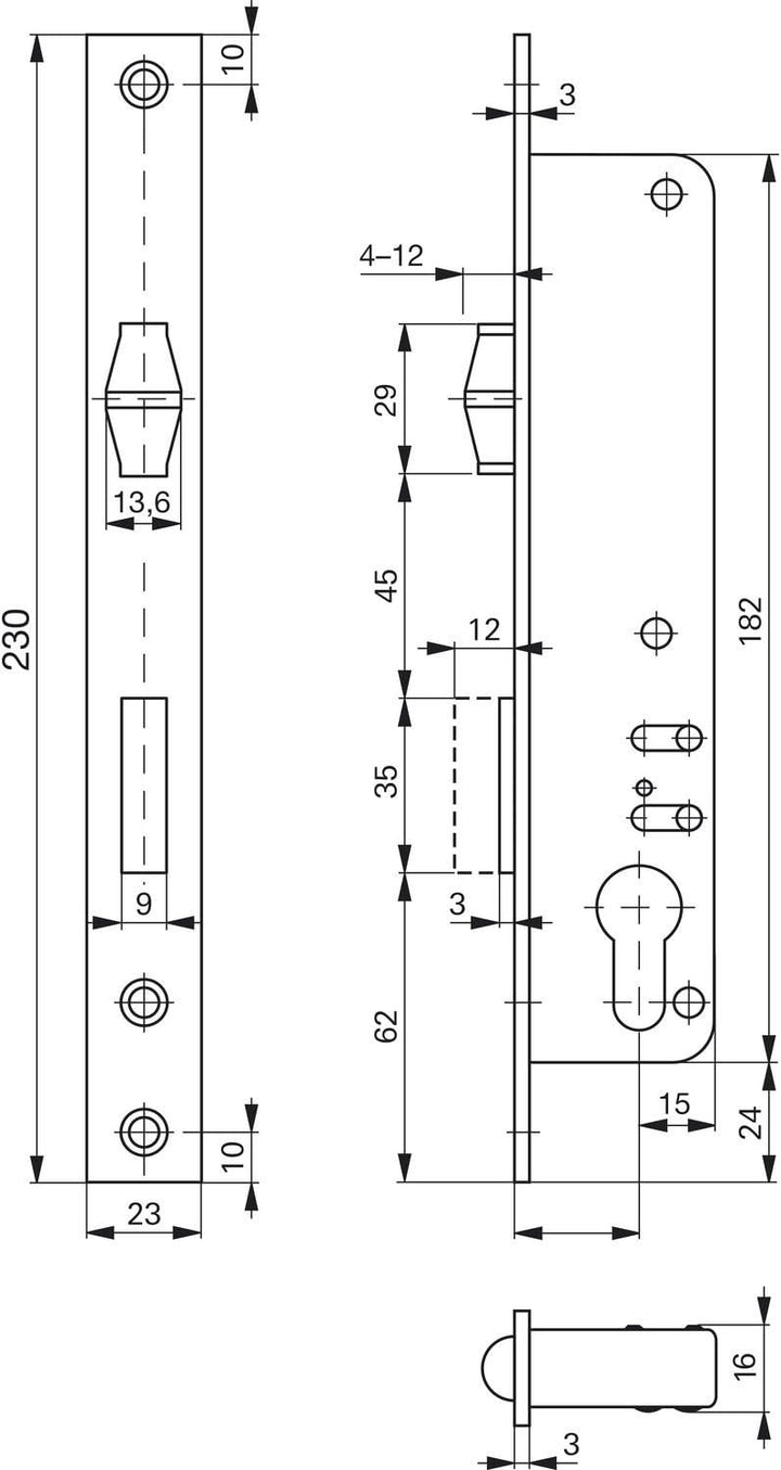 ROTO 223922 Schmalkasten-Rollfallenschloss 884 | Dornmass: 20 mm | PZ, 20 mm
