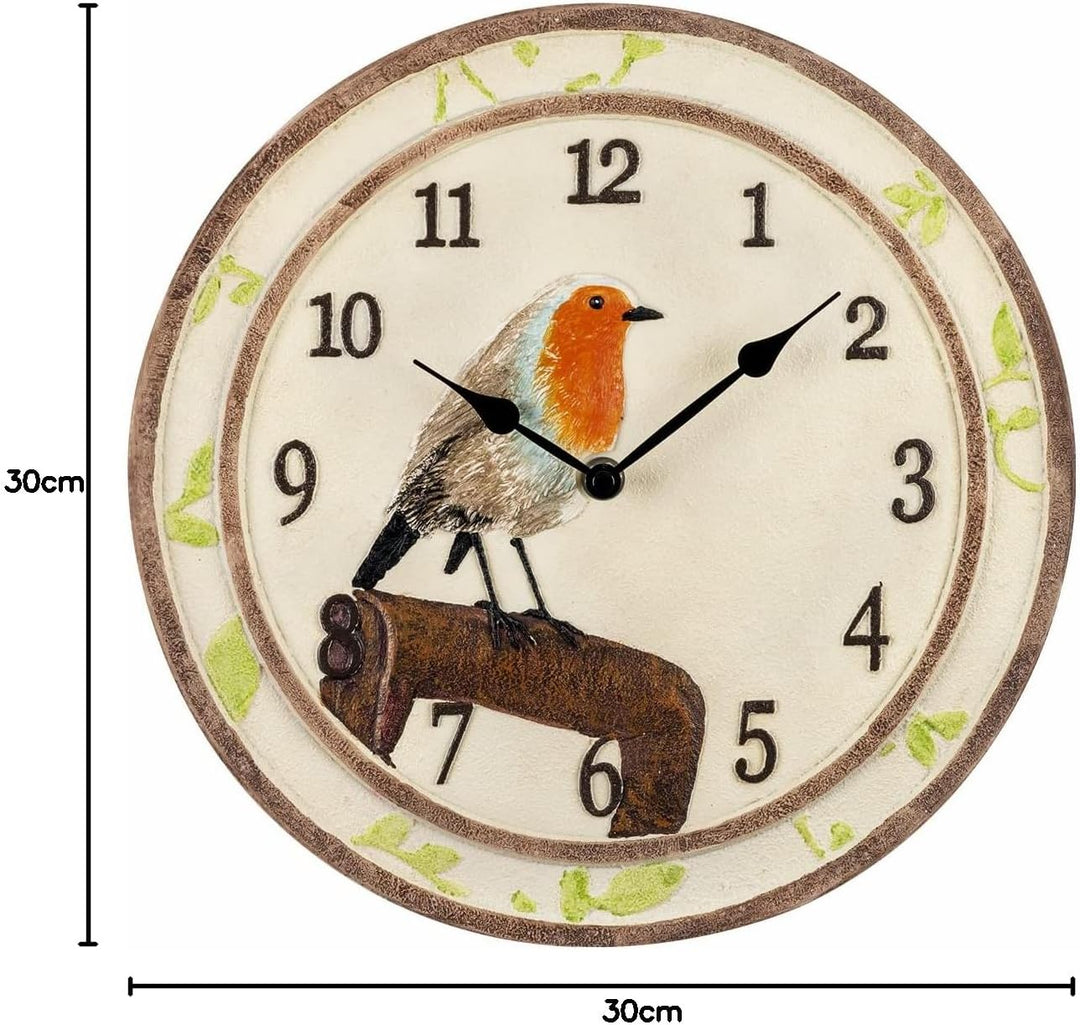 Atlanta Küchenuhr Landhaus Vogel Rotkehlchen Keramik Beige 30cm - 6111