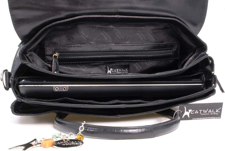 Catwalk Collection Handbags - Leder - Übergrosse Laptoptasche Schultasche/Organizer/Arbeitstasche/Ak