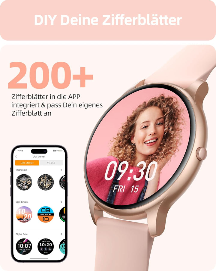 Parsonver Smartwatch Damen mit Telefonfunktion, Fitness-Tracker mit Herzfrequenz Schlafmonitor, 1.32
