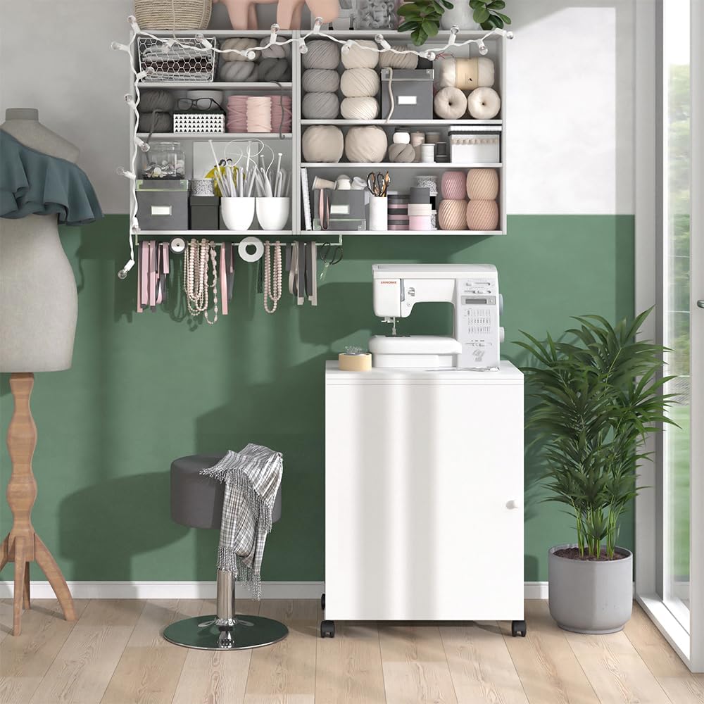 Vicco Nähtisch Carmen, Nähmaschinenschrank, Weiss, 118.5 x 79.5 cm mit 3 Regalen Weiss 118 cm, Wei&#