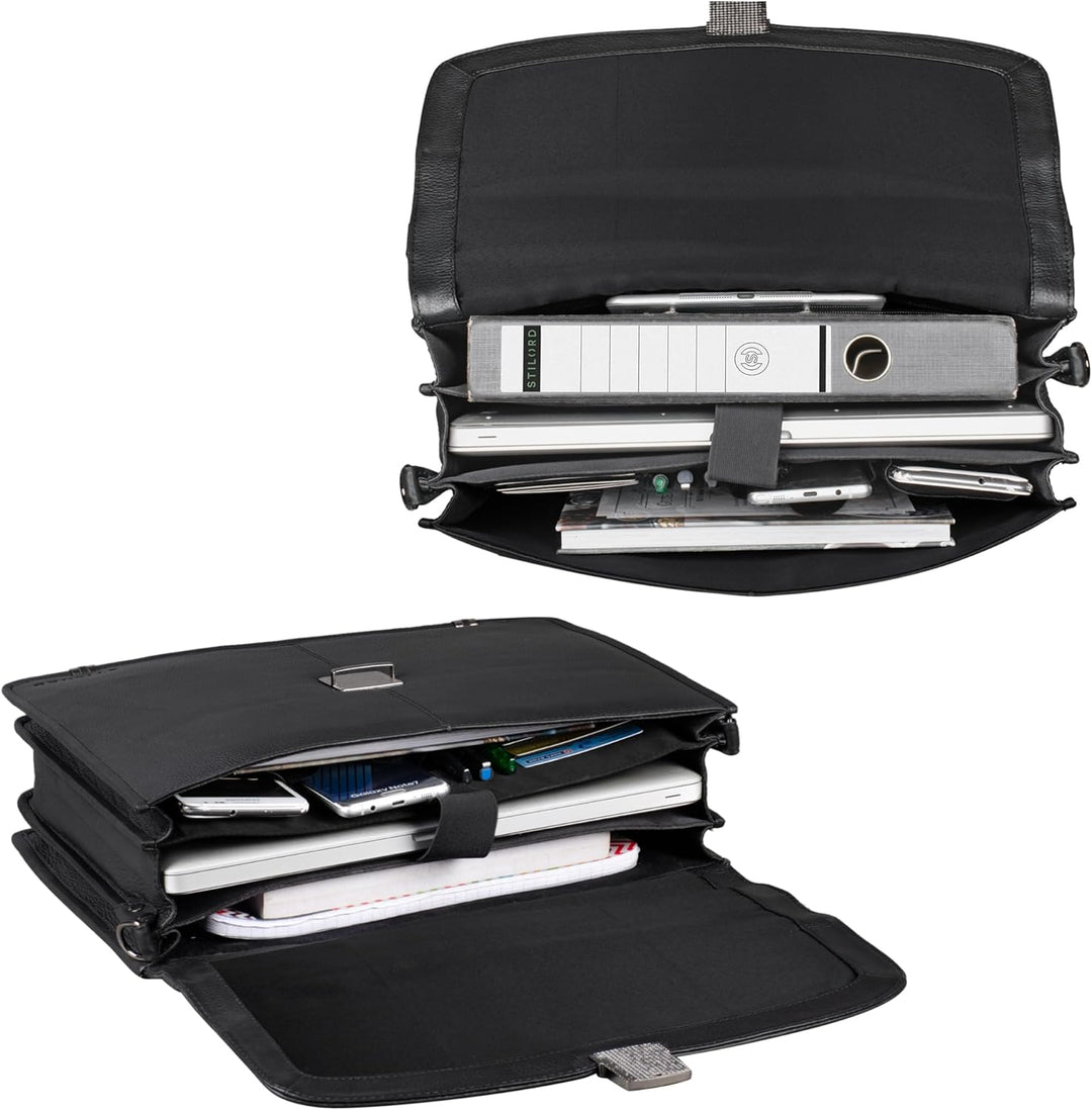 STILORD 'Miguel' Klassische Leder Aktentasche Schwarz Herren grosse Businesstasche Arbeit Bürotasche