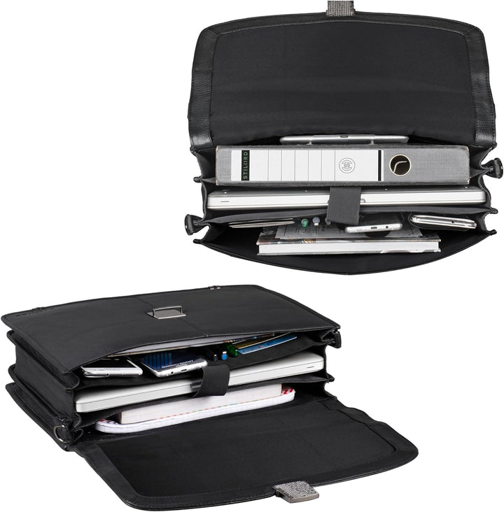 STILORD 'Miguel' Klassische Leder Aktentasche Schwarz Herren grosse Businesstasche Arbeit Bürotasche