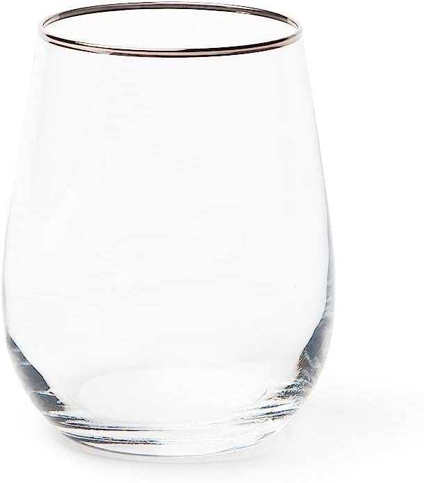 Excelsa Platinum 6er Set Wasserbecher, mundgeblasenes Glas, Rand silber, 470 ml