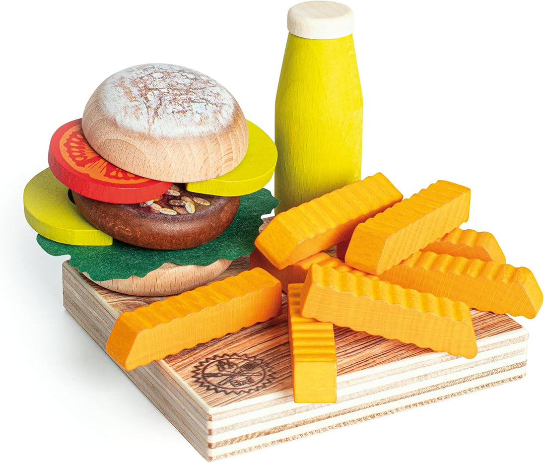 Erzi 28139 Spiel Hamburger Set Vegan Sortiment (16 Stück FSC Holz)