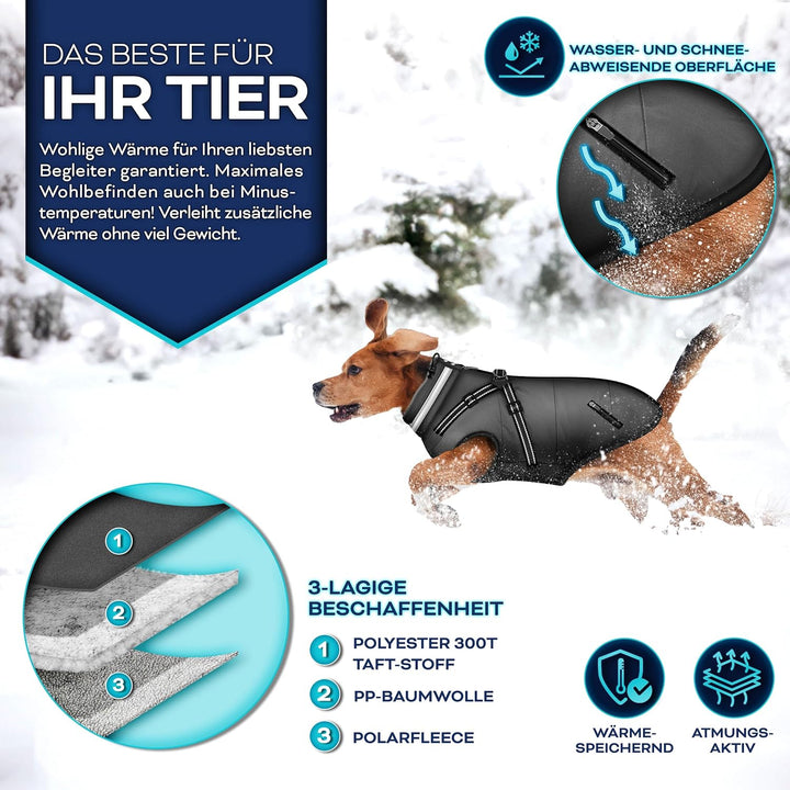 TRESKOยฎ Hundejacke Winter mit Reflektoren inkl. 15 Stรผck Kotbeutel + Spender | Hunderegenmantel wass