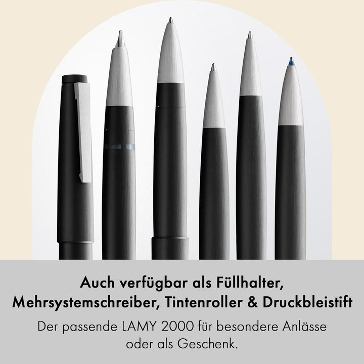 LAMY 2000 Kugelschreiber 201 – Kuli aus Polycarbonat und Edelstahl, strichmattiert in der Farbe Schw
