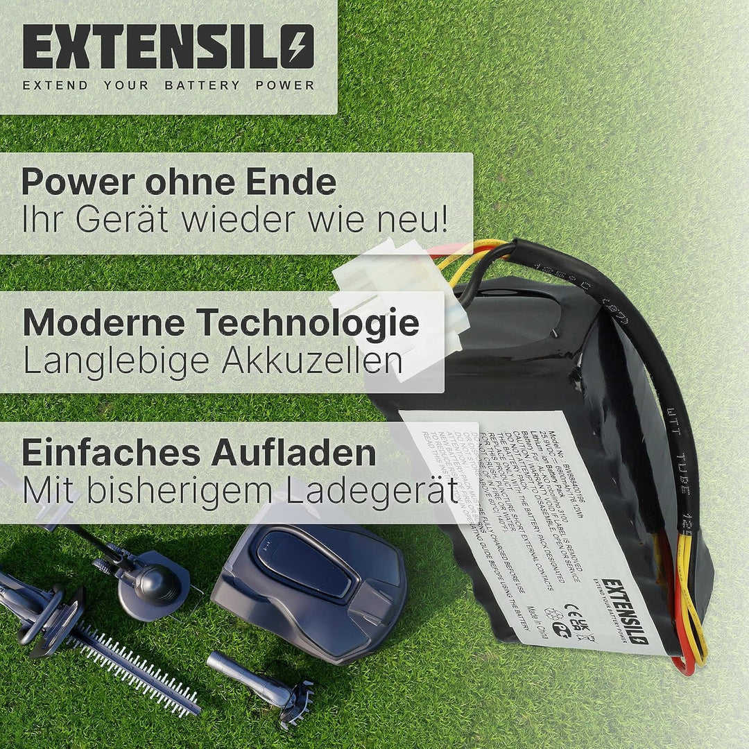 EXTENSILO Akku kompatibel mit Efco Sirius 1200 Rasenroboter Rasenmäher (6800mAh, 25,9V, Li-Ion)