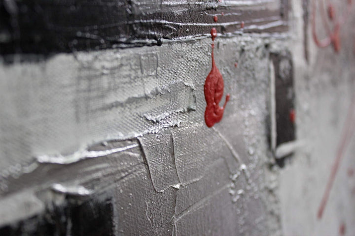 YS-Art XXL Abstrakt Acryl Gemälde auf Leinwand Courage handgemalt Wandbilder schwarz weiss grau rot