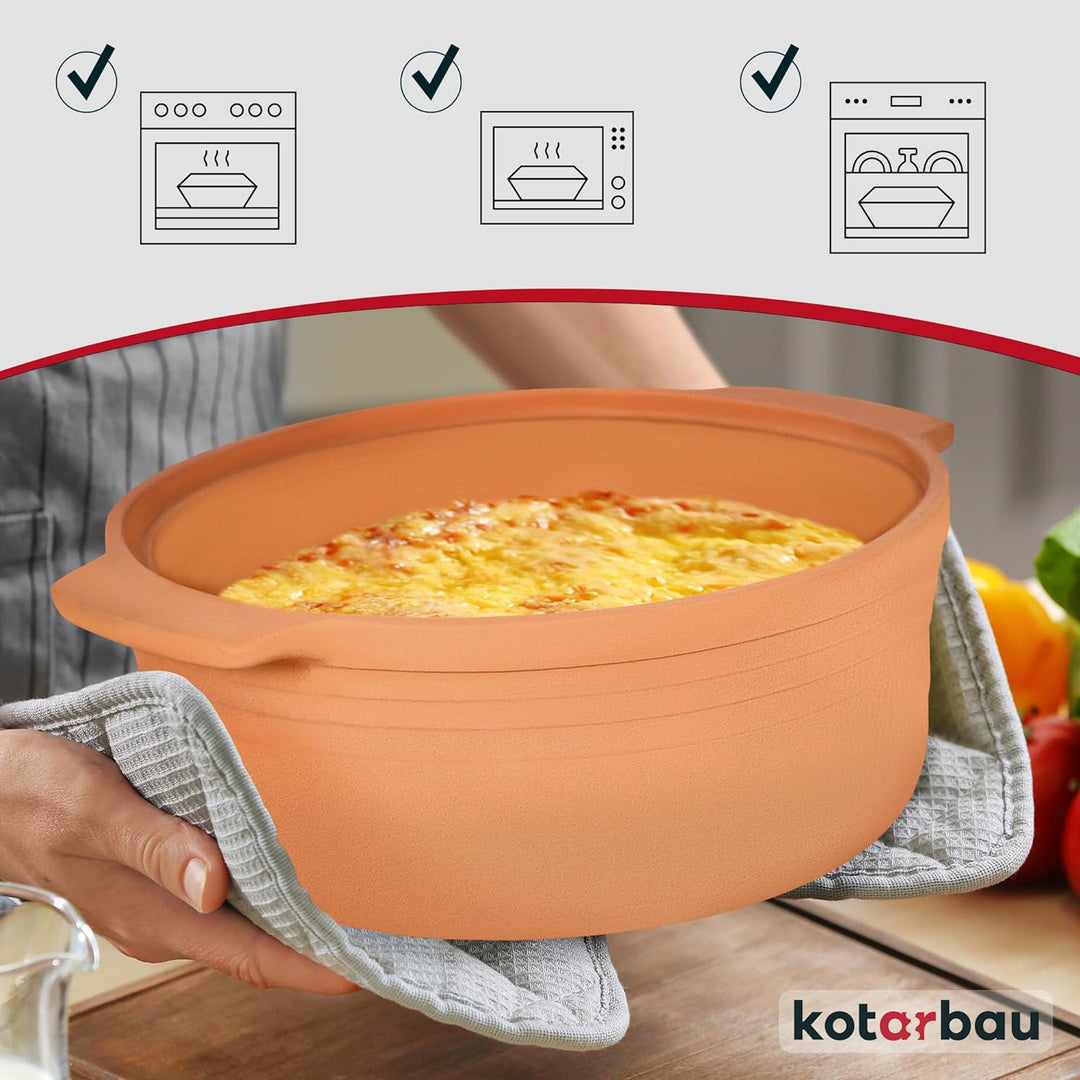 KOTARBAU® Keramik Bräter 4 L Römischer Topf Keramiktopf mit Deckel und Griffen Naturton Dampfgarer R