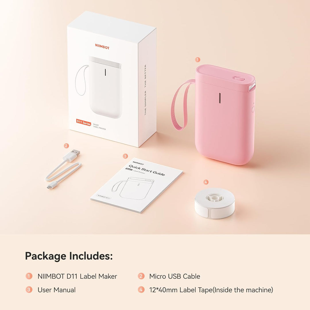 NIIMBOT D11 Etikettendrucker Tragbarer Aufkleberdrucker, Wireless-Technologie und 1 Rolle Starter-Et