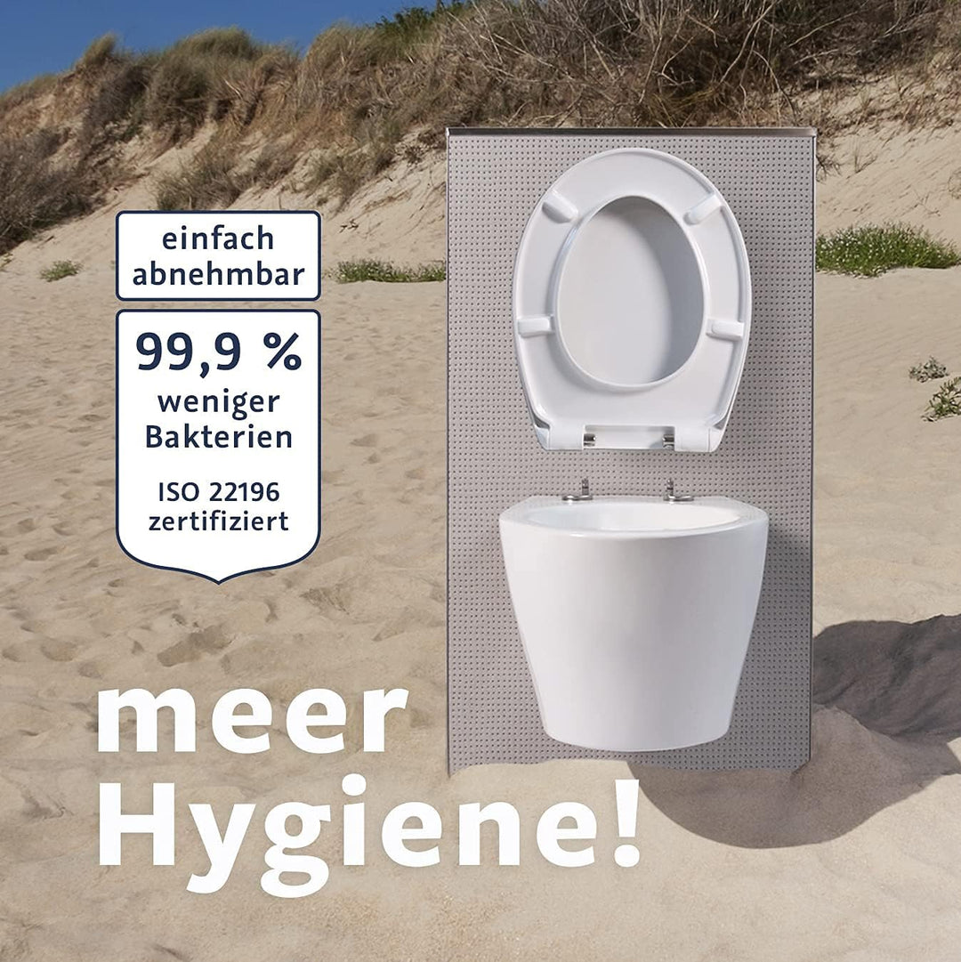 Blauer Hahnยฎ WC Sitz Isar oval | Toilettendeckel mit Absenkautomatik und abnehmbar | Antibakterielle