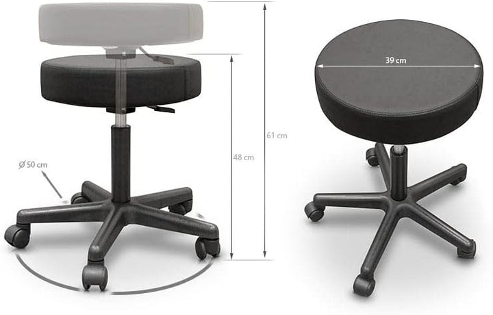 QUIRUMED Hochhocker, gepolstert mit Kunstleder, Schwarze Farbe, Gasfeder, mit 5 Rädern, drehbar, hoc