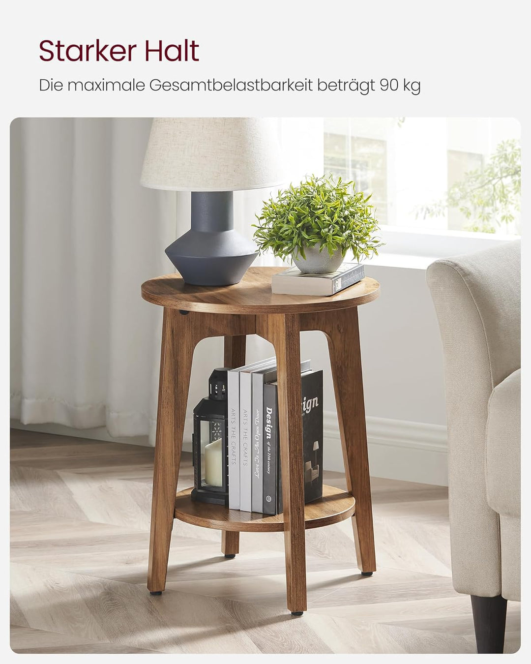 VASAGLE Beistelltisch, Sofatisch, Kleiner runder Tisch für Wohnzimmer, Nachttisch für kleine Räume,