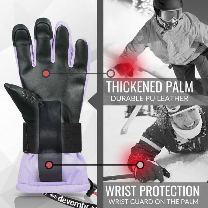 devembr Skihandschuhe mit Handgelenkschützern, Warme Snowboardhandschuhe für Herren und Damen (XS/S/