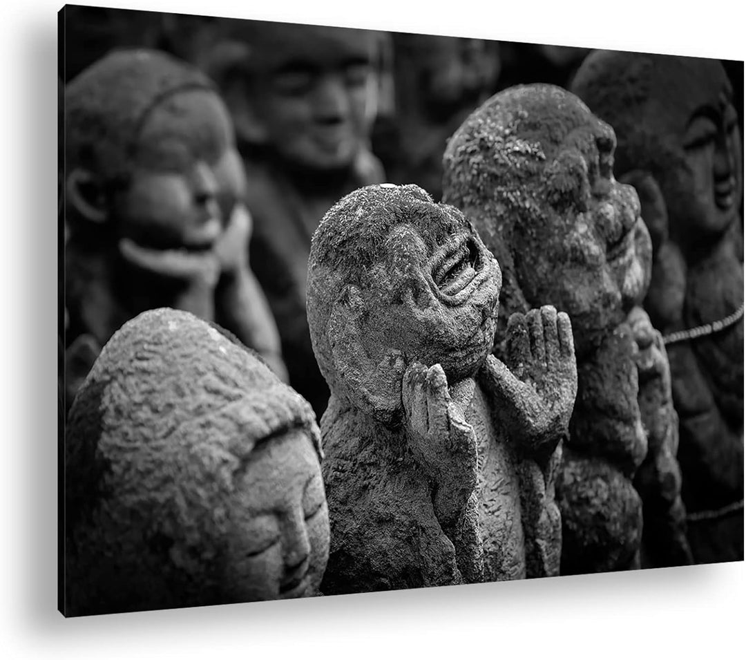 deyoli lustige, mit Moos bedeckte Buddha-Statue Effekt: Schwarz&Weiss,Format: 80x60 als Leinwandbild