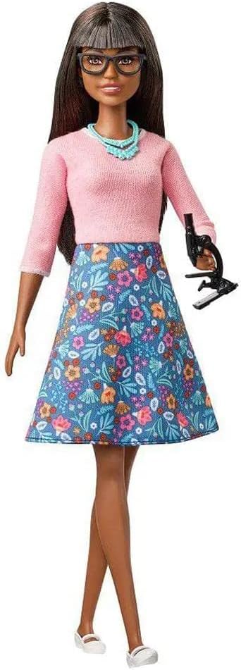 Barbie Berufe Lehrer Puppe Braun mit 10 Lernzubehör, einschliesslich Rotierender Globus und Laptop,