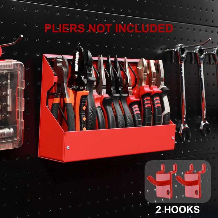 CASOMAN Plier Organizer Rack, Pliers Cutters Organizer, Black/Red, 11-Slot Plier Rack, Mounts on a p