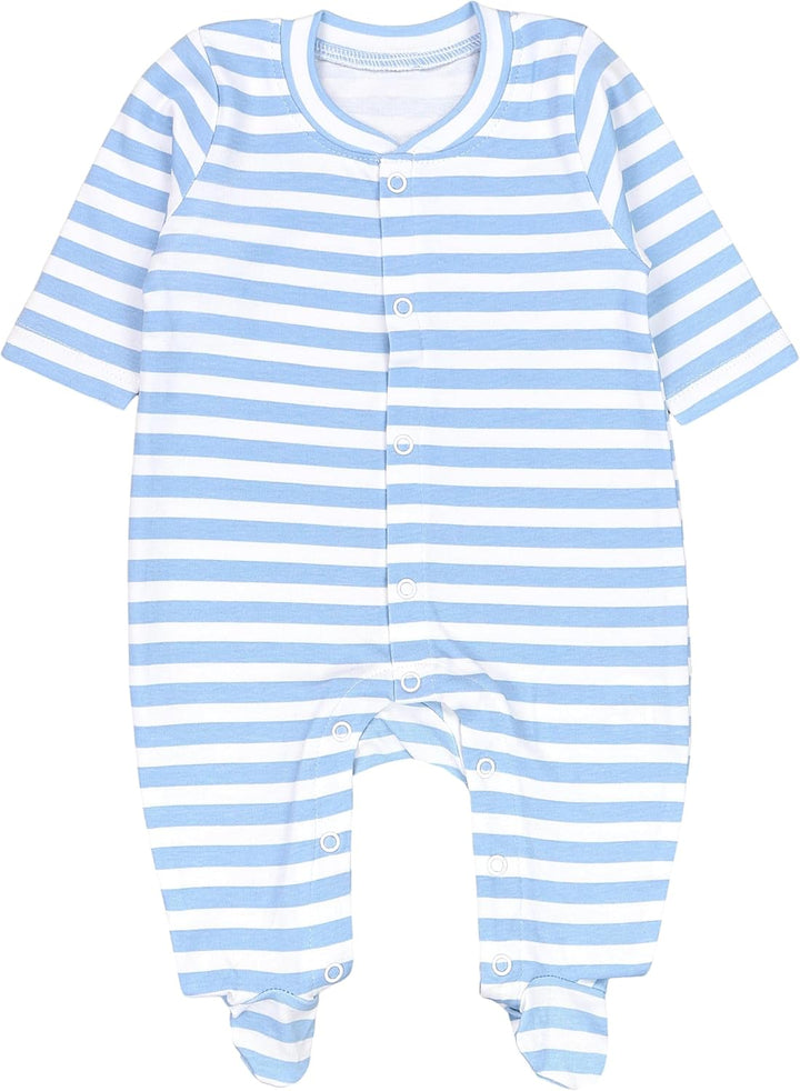TupTam Baby Jungen Schlafstrampler mit Fuss 3-er Pack 50 Blau Grau Streifen Dino, 50 Blau Grau Strei
