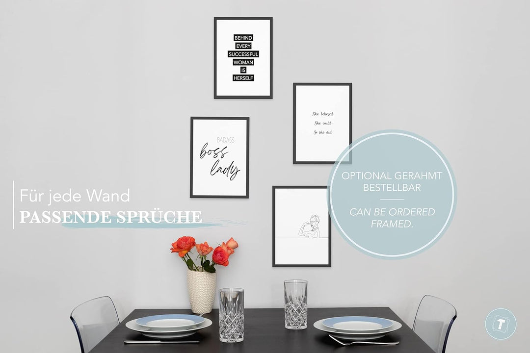 Papierschmiede® Premium Spruchposter Set 4er DIN A1, Motiv: Boss Lady, Typografie Bilder Wohnzimmer