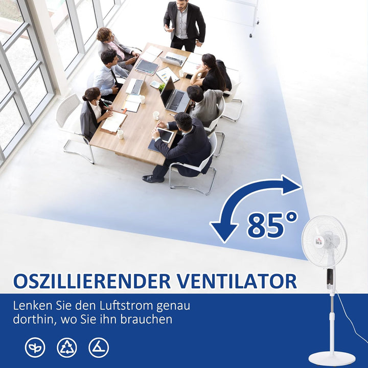 HOMCOM Standventilator 138 cm Ventilator mit 7,5h Timer Fernbedienung höhenverstellbarer Lüfter mit