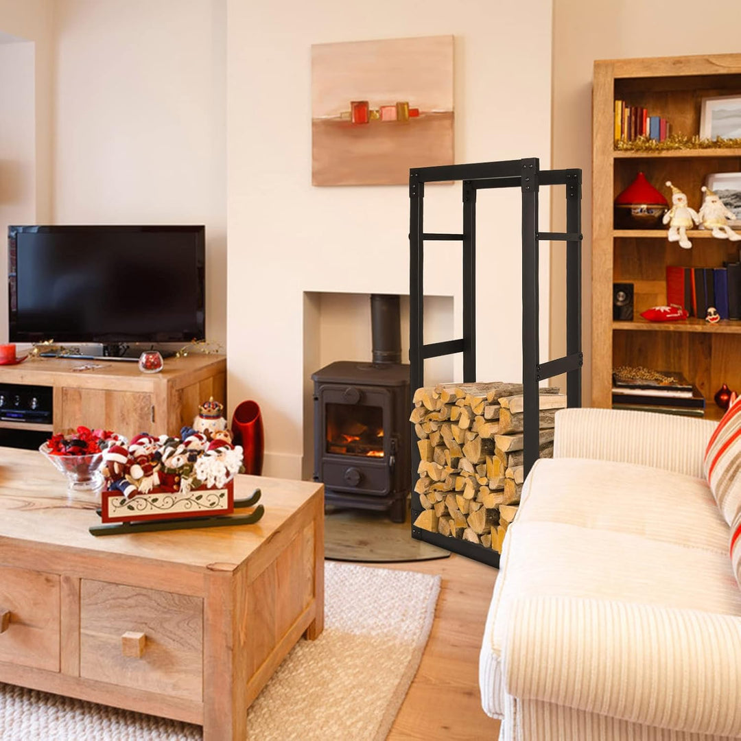 Randaco Kaminholzregal, Brennholzregal Aus Schwarzem Metall, Holzscheite Stapelhilfe für Innen, Feue