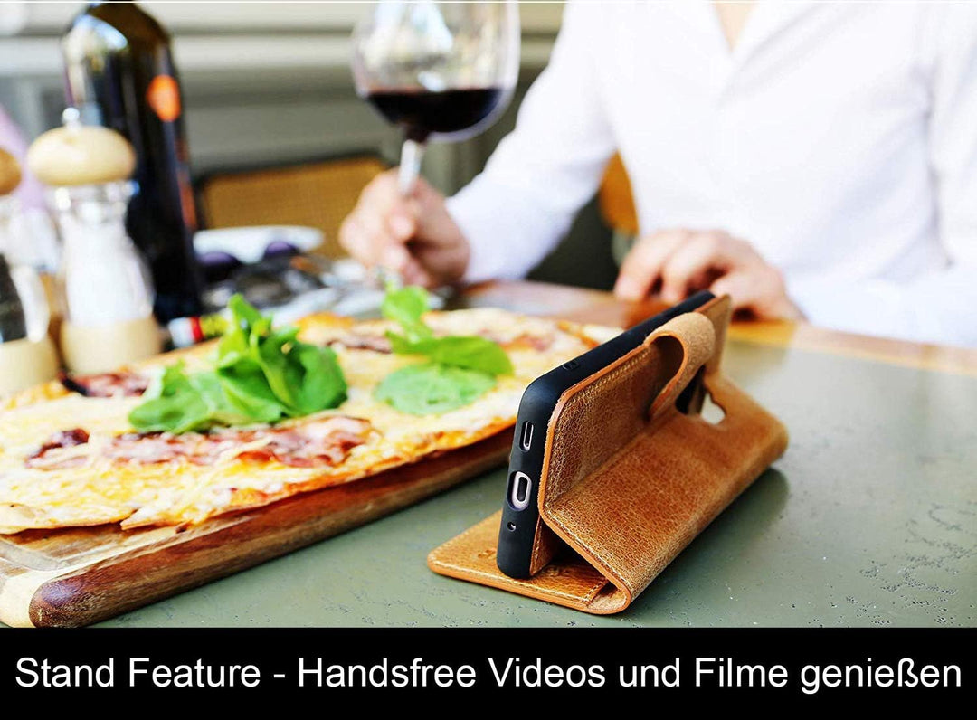Burkley Handyhülle mit Ständer und Kartenfach für Samsung Galaxy S20+ Leder Handytasche mit Magnetve