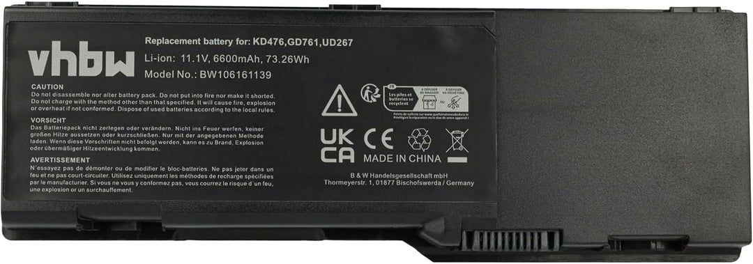 `HOCHLEISTUNGS-AKKU 11.1V 6600mAh passend für DELL Inspiron: 1501 / E1501 / E1505 / E1705 / 6000 / 9