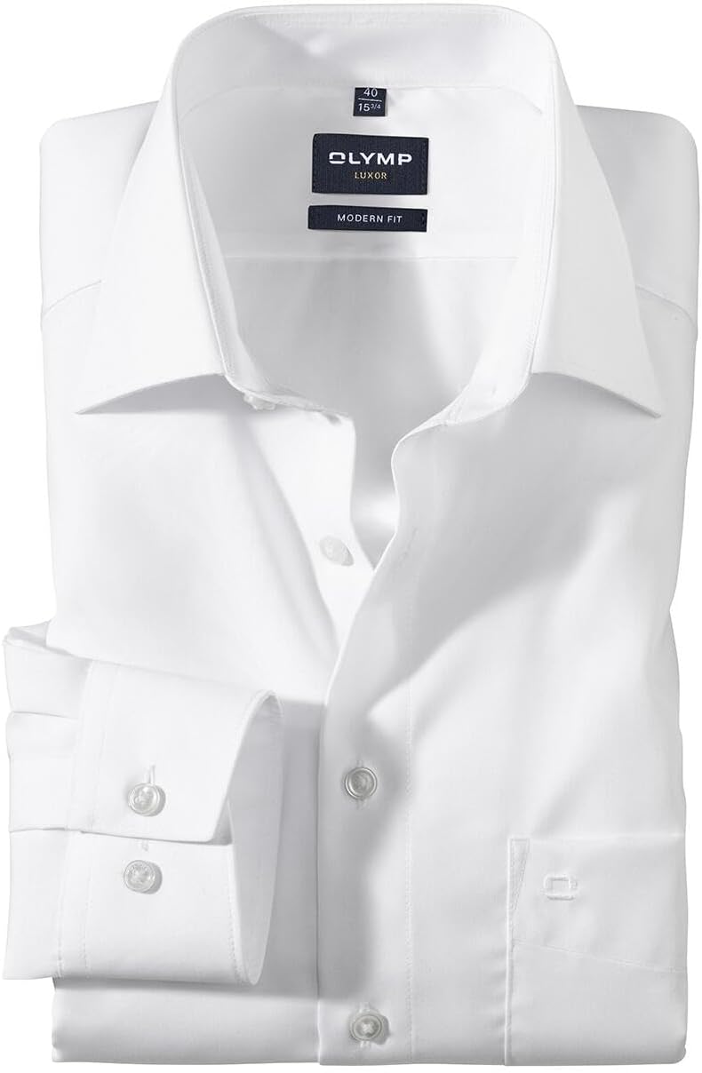 OLYMP Herren Businesshemd Luxor, Männer Oberhemd,Extra Langer Arm,Uni,modern fit 38 Weiss, 38 Weiss